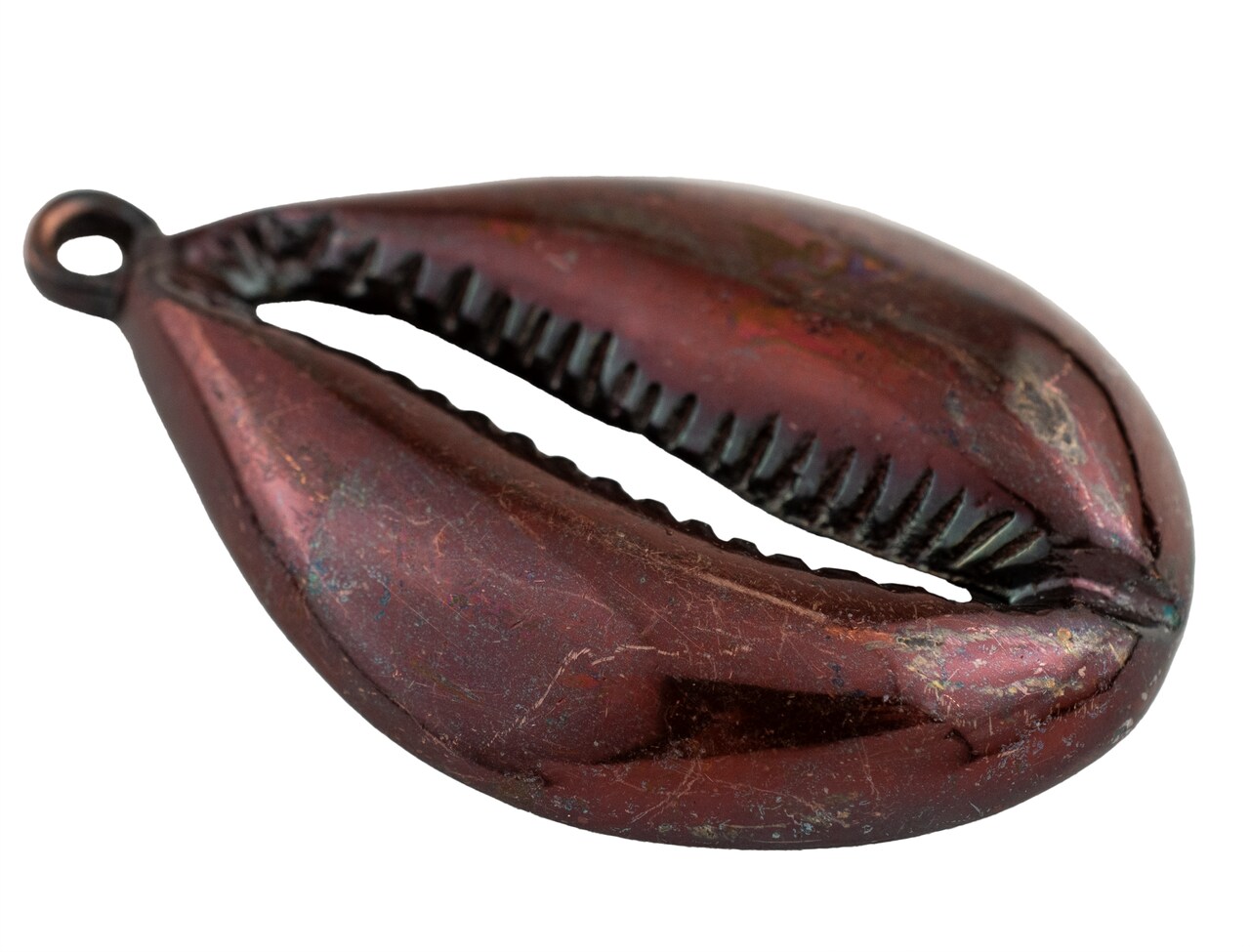 The Bead Chest Distressed Rust Copper Cowrie Shell Pendant (7x66mm)